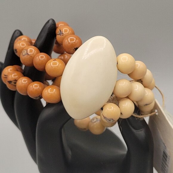 Handcrafted Tagua Nut Multi Strand Artisan Bracelet Natural Cream Orange - Picture 5 of 9